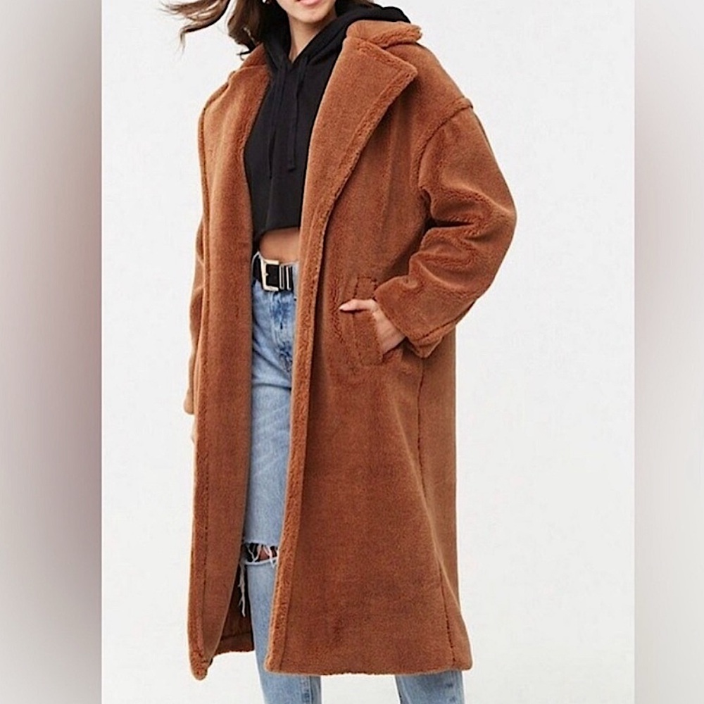 Brown teddy coat long oversized